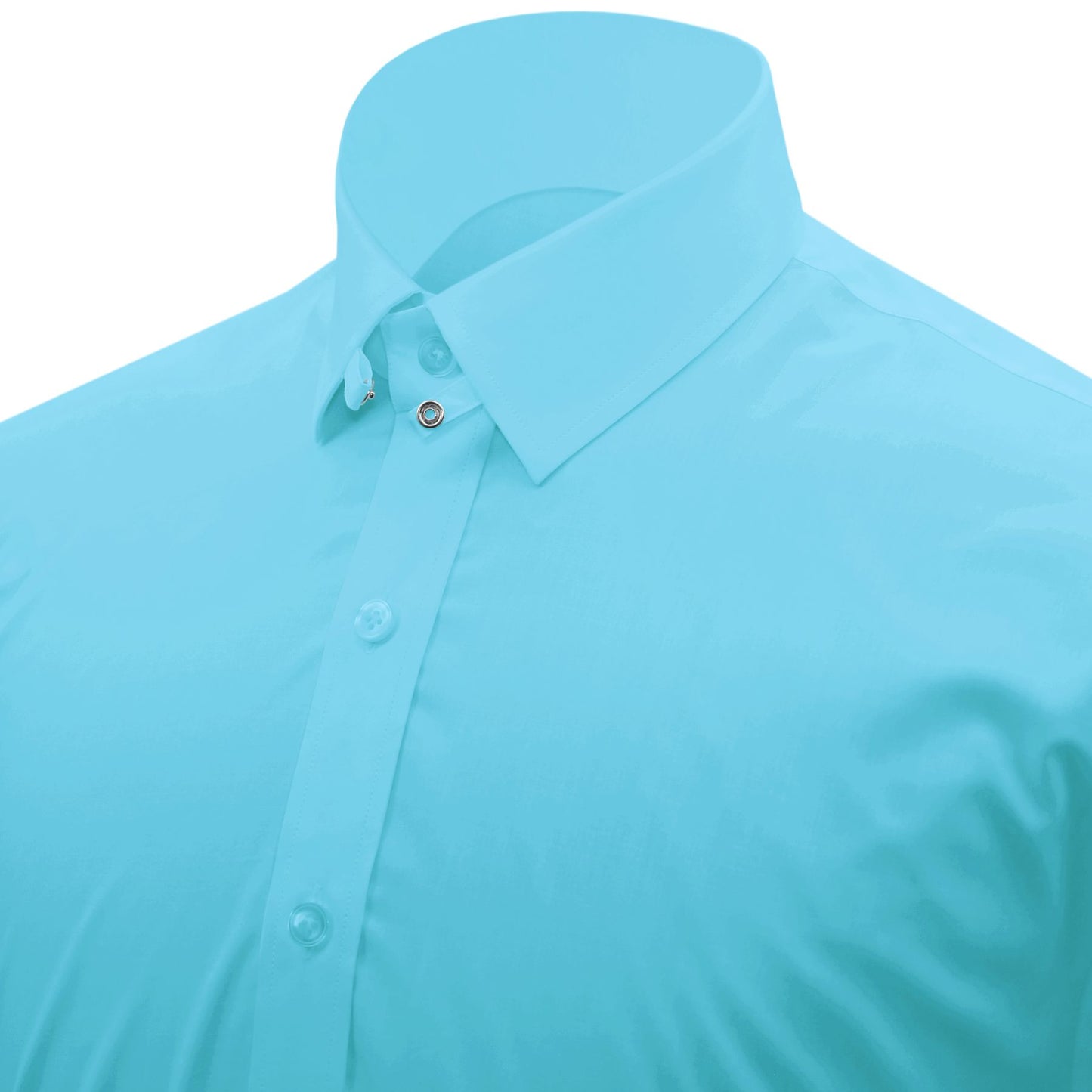 Snap Tab Collar Men's Sea Blue  Dress Shirt Retro James Bond Celebrity Style Dress Classic Kent Clergy Collar Shirt Eton Loop Collar 70s 80s