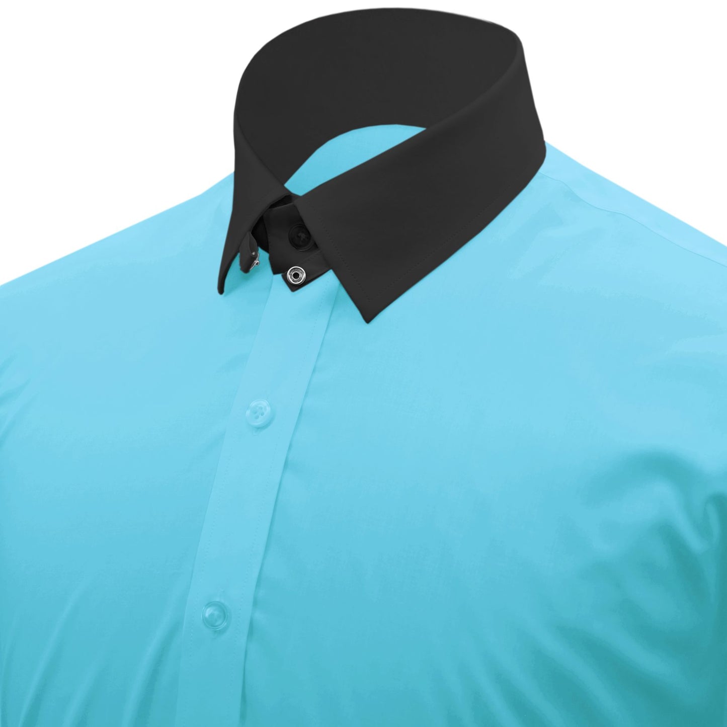 Snap Tab Collar Men's Sea Blue  Dress Shirt Retro James Bond Celebrity Style Dress Classic Kent Clergy Collar Shirt Eton Loop Collar 70s 80s