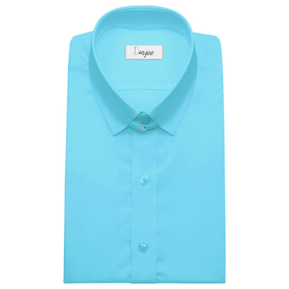 Snap Tab Collar Men's Sea Blue  Dress Shirt Retro James Bond Celebrity Style Dress Classic Kent Clergy Collar Shirt Eton Loop Collar 70s 80s