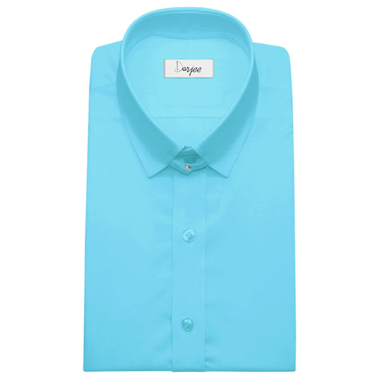 Snap Tab Collar Men's Sea Blue  Dress Shirt Retro James Bond Celebrity Style Dress Classic Kent Clergy Collar Shirt Eton Loop Collar 70s 80s