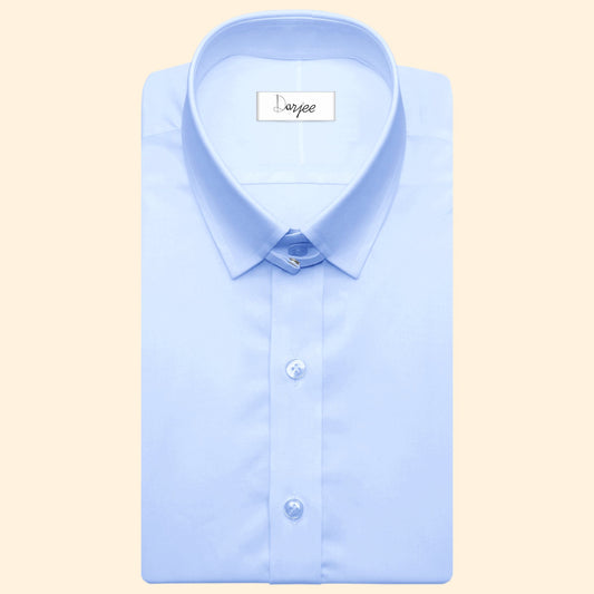 Snap Tab Collar Men's Sky Blue  Dress Shirt Retro James Bond Celebrity Style Dress Classic Kent Clergy Collar Shirt Eton Loop Collar 70s 80s