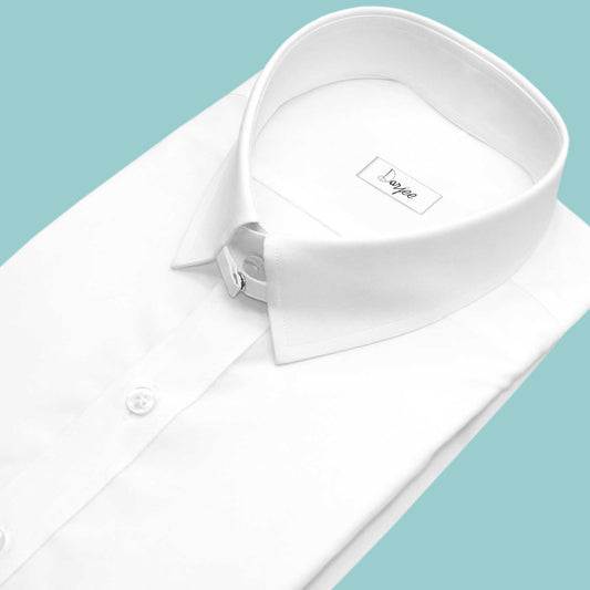 Snap Tab Collar Men's White Dress Shirt Retro James Bond Celebrity Style Dress Classic Kent Clergy Collar Shirt Eton Loop Collar 70s 80s