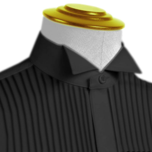 High Wing Collar Black Shirt For Men Vintage Blouse Edwardian Statement Collar Dress Shirt Sharp Tip Bib Front Collar Retro Style Shirt