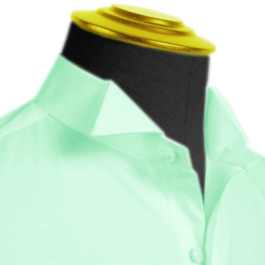 High Wing Collar Mint Green Shirt For Men Vintage Blouse Edwardian Statement Collar Dress Shirt Sharp Tip Bib Front Collar Retro Style Shirt