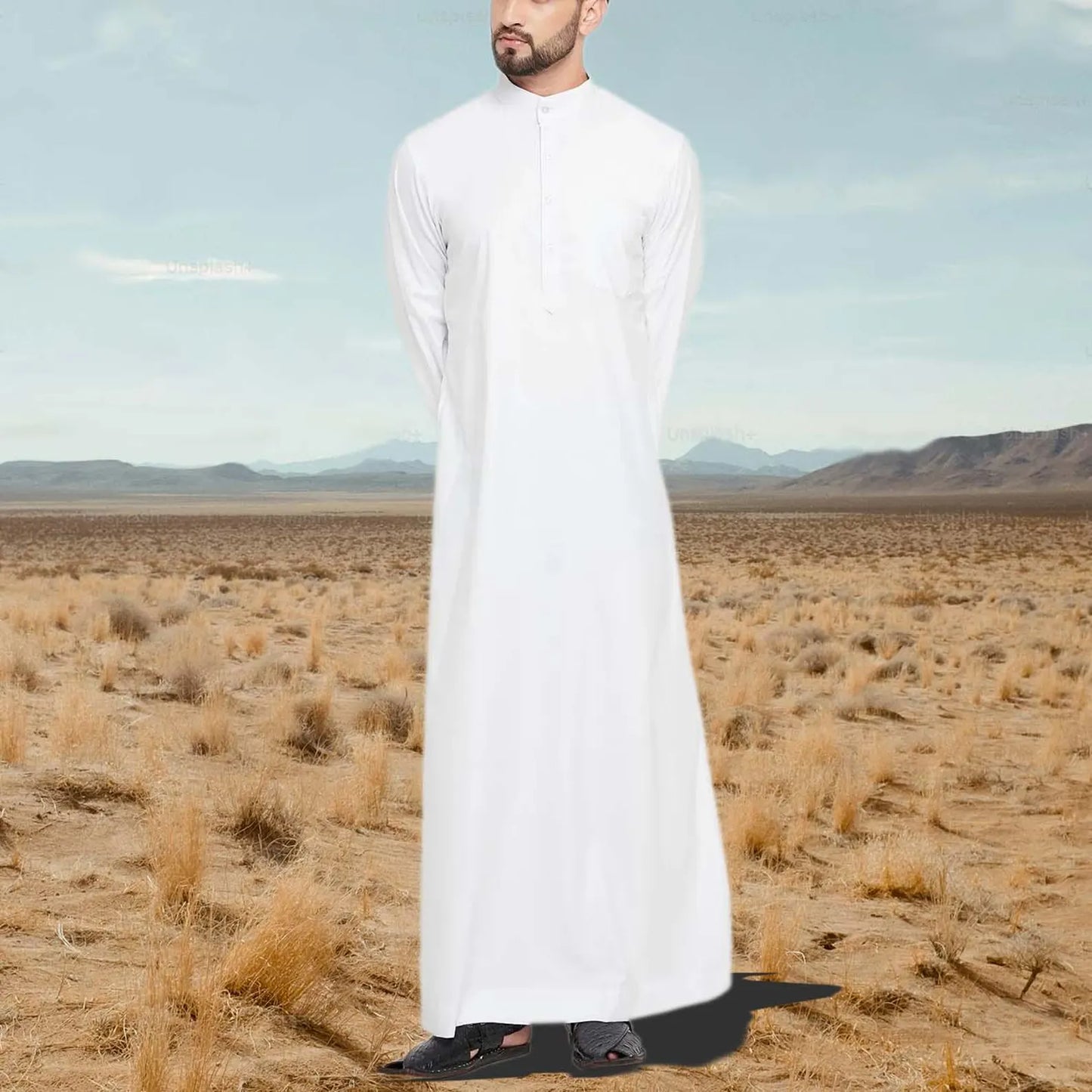 White Men Emirati Thobes Arabic Jubbah Thobe Contrast Galabiyya Islamic Wear Muslim Wear Robes for Men Kaftan Eid Special Saudi Style Wear