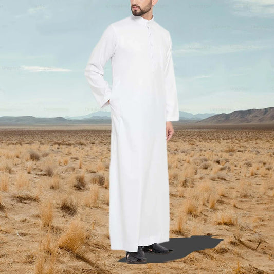 White Men Emirati Thobes Arabic Jubbah Thobe Contrast Galabiyya Islamic Wear Muslim Wear Robes for Men Kaftan Eid Special Saudi Style Wear