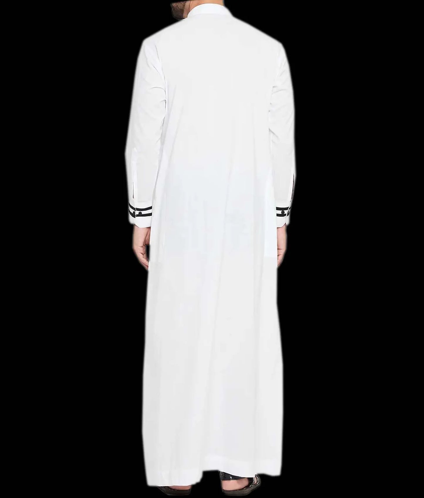 White Men Emirati Thobes Jubbah Arab Thobe Contrast Black Piping Galabiyya Islamic Wear Islamic Muslim Wear Robes for Men Eid Special Wear
