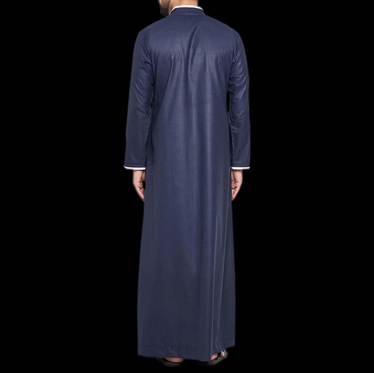 Navy Blue Men Emirati Thobes Jubbah Arab Thobe Contrast Piping Galabiyya Islamic Wear Islamic Muslim Wear Robes for Men Eid Special Wear