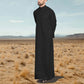 Black Men Jubbah Arabic Emirati Thobe Galabiyya Islamic Muslim Wear Robes for Men Eid Festival Special Wear Saudi Style Men Cotton Caftan