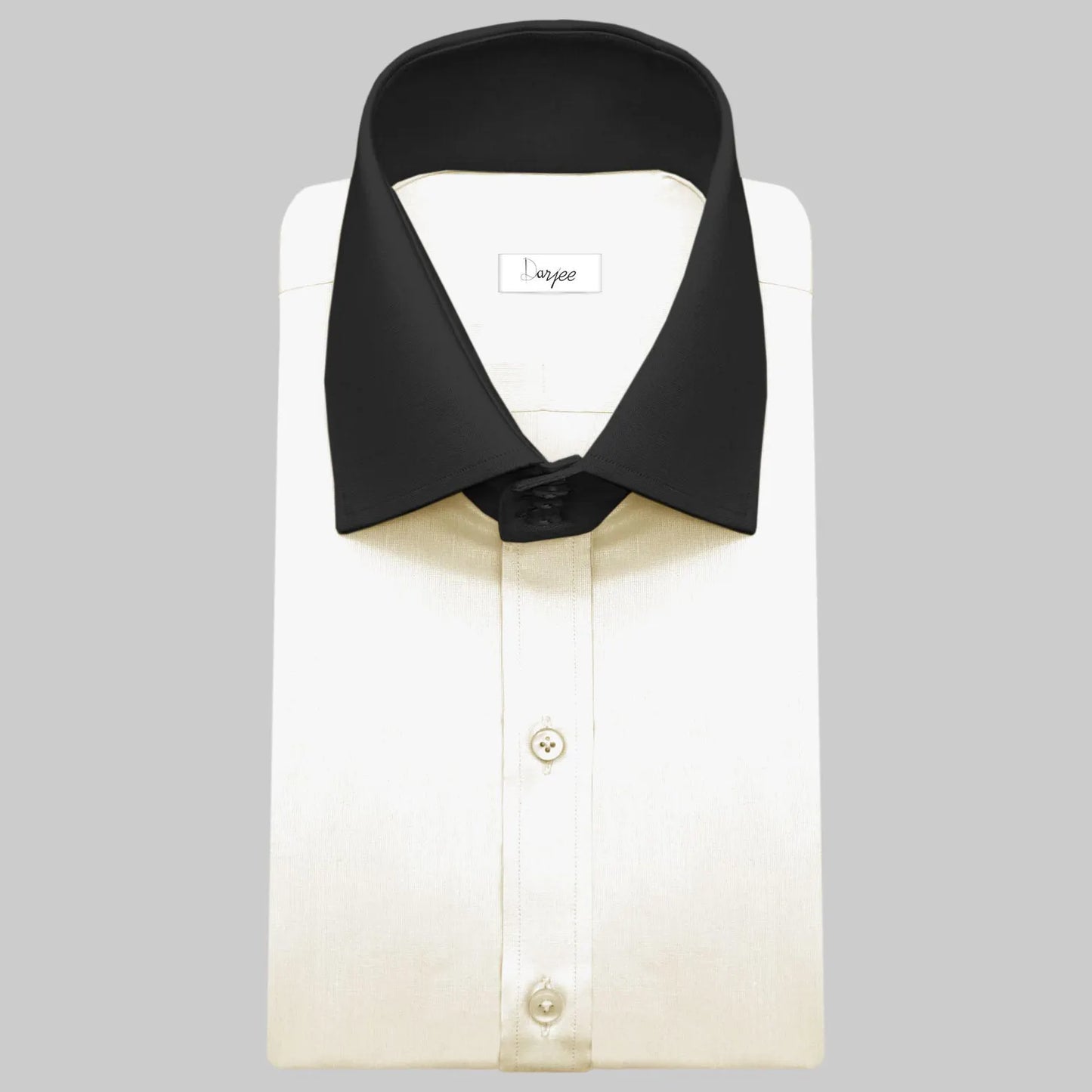 High Spread Collar Dress Shirt For Men President English Wide Spread Full Sleeves Cream Shirt Men Wedding Attire Tall Neck Windsor Collar