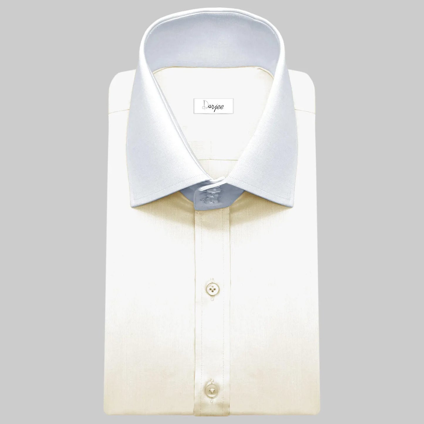 High Spread Collar Dress Shirt For Men President English Wide Spread Full Sleeves Cream Shirt Men Wedding Attire Tall Neck Windsor Collar